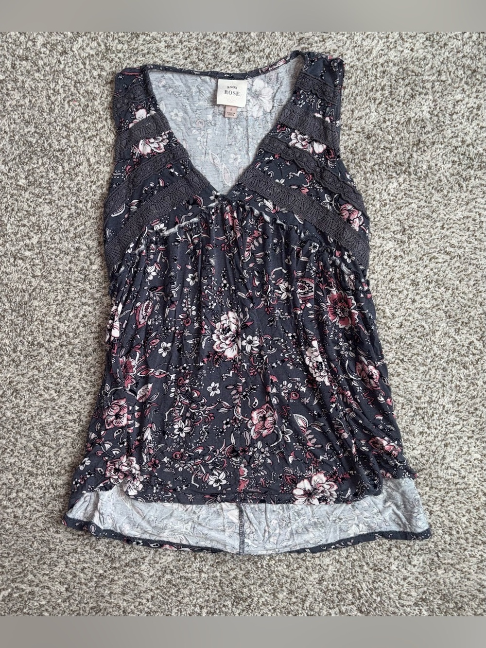 Knox Rose Soft Floral Babydoll Top Boho Cottagecore Sleeveless S